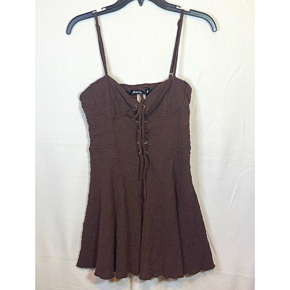 Hesperus Brown Sweetheart Lace-Up Fit & Flare Mini Dress Spaghetti Strap M